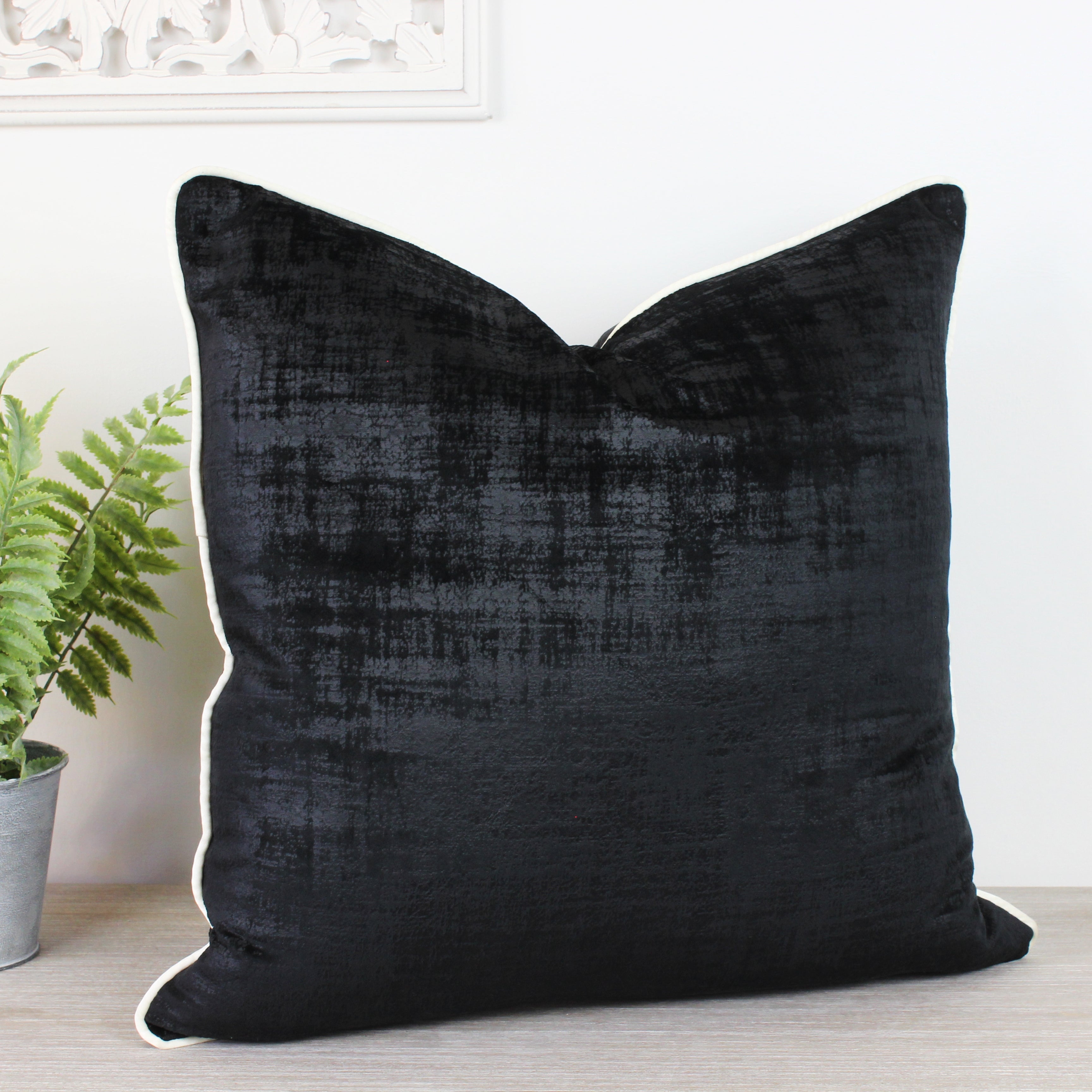 Azurite Black Cushion with Ivory Piping