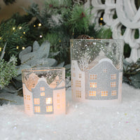 Thumbnail for Clear Glass Nite Lite Pot with Silver & White Houses
