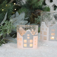 Thumbnail for Clear Glass Nite Lite Pot with Silver & White Houses