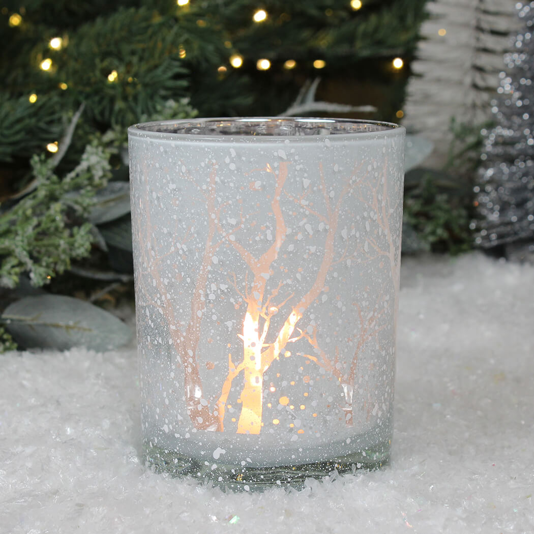 Silver Frosted Tree Candle Holder