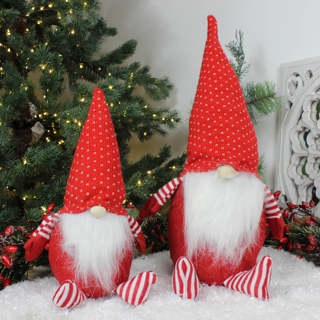Red & White Plush Nordic Fabric Sitting Santa - Medium