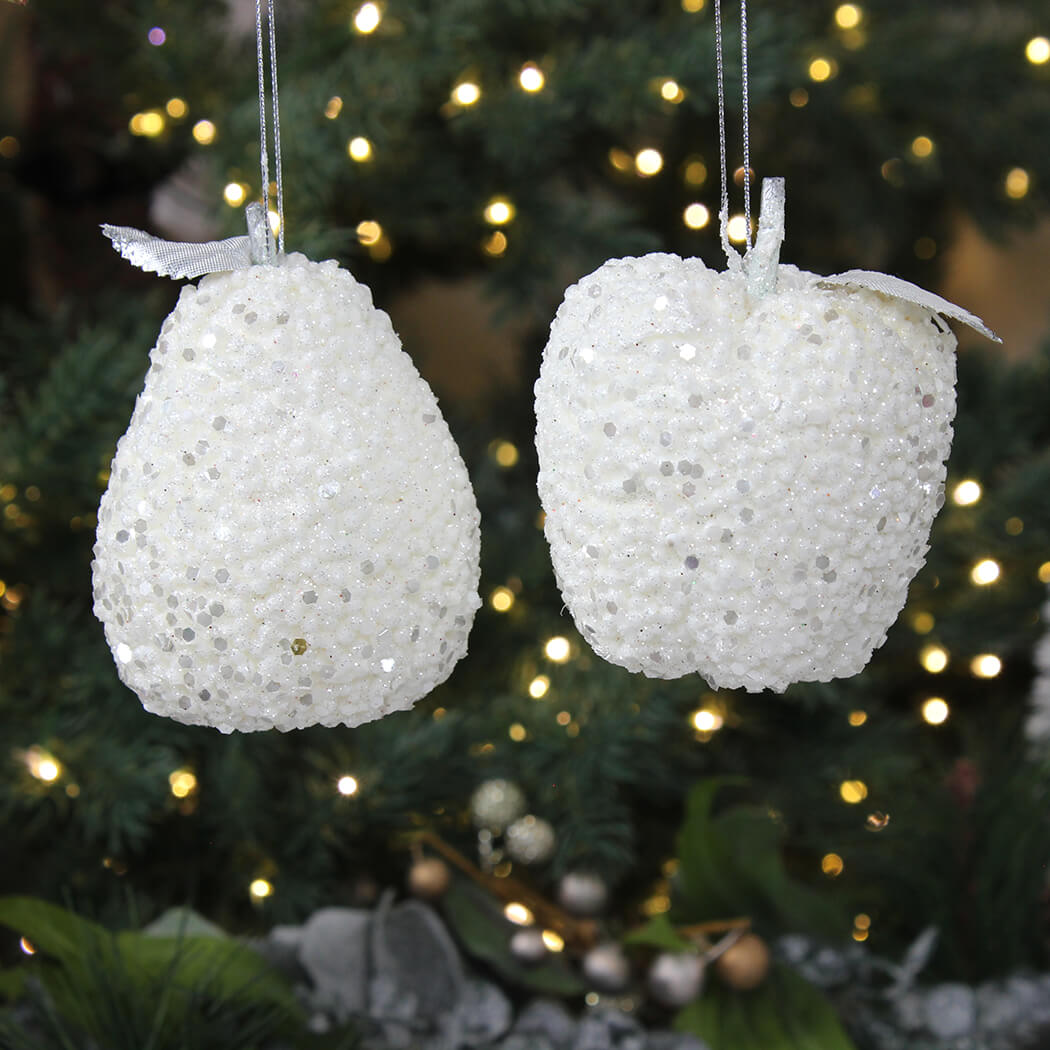 White Glitter Apple/Pear Tree Decoration