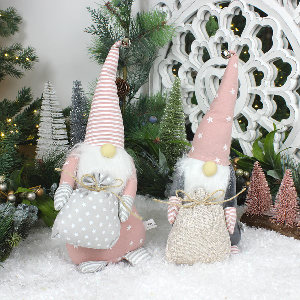 Fabric Santa with Sack In Stripy and Pink Hat Ornament