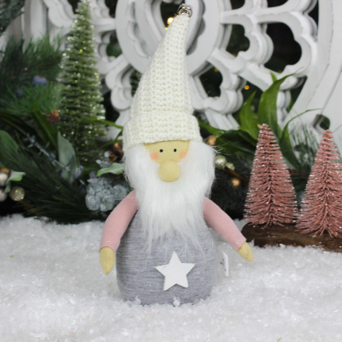 Standing Pink/Grey Santa Ornament