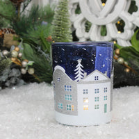 Thumbnail for Christmas Blue & White Glass Street TeaLight Holder - Large