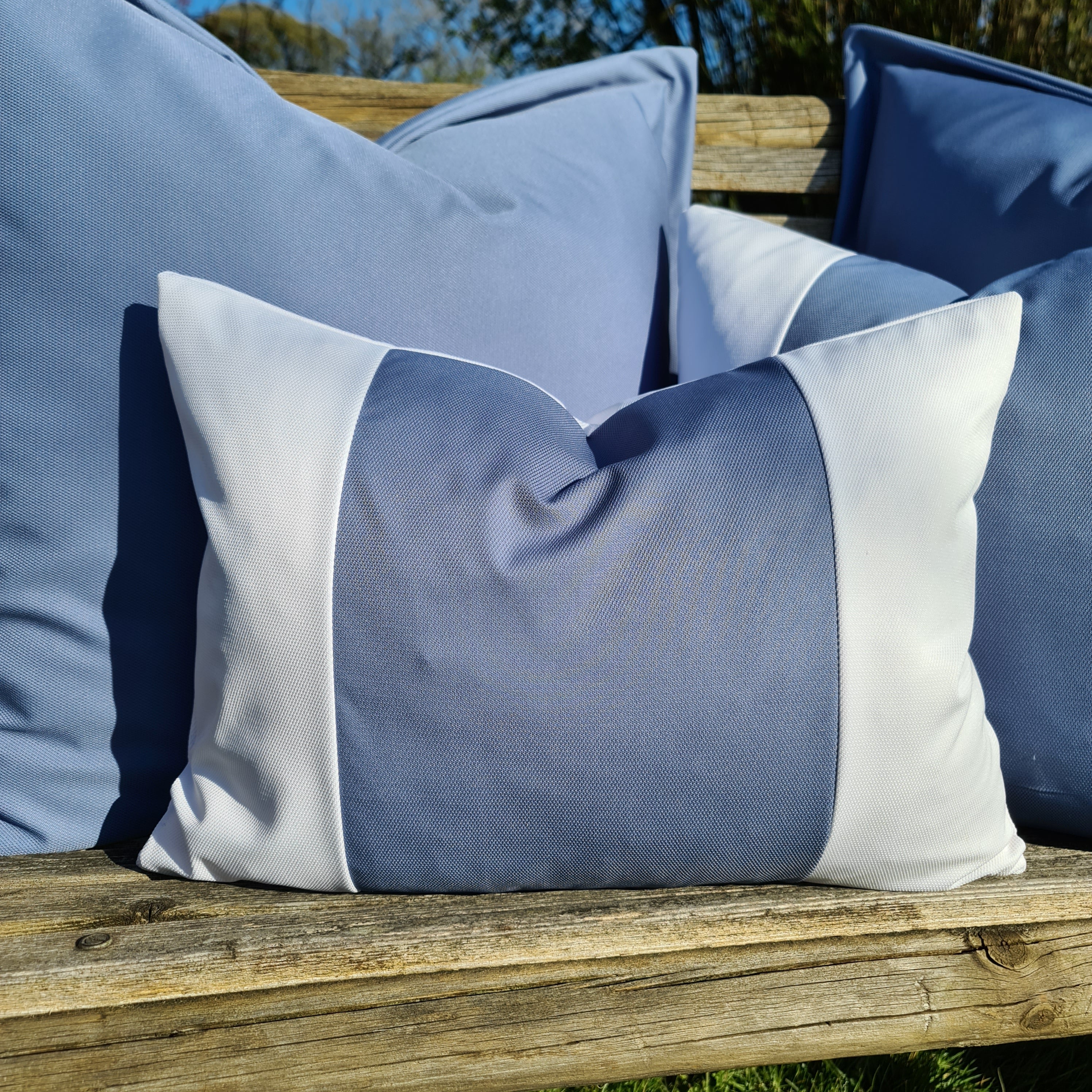 Blue & White Wide Stripe Oblong Water Resistant Cushion