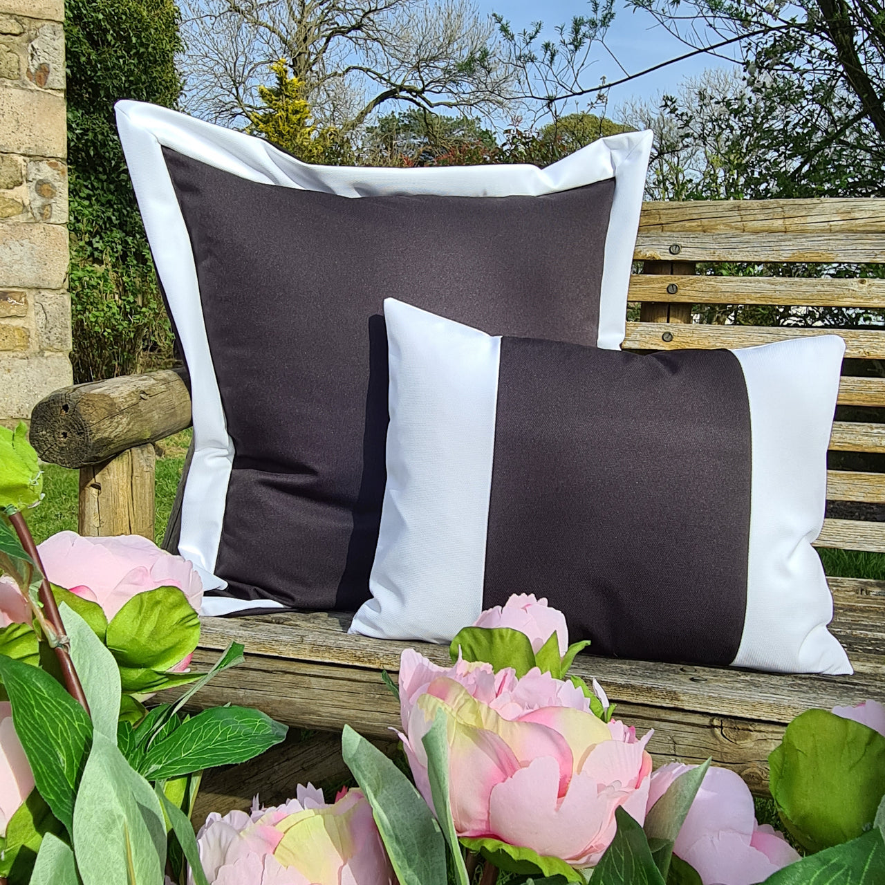 Black & White Wide Stripe Oblong Water Resistant Cushion
