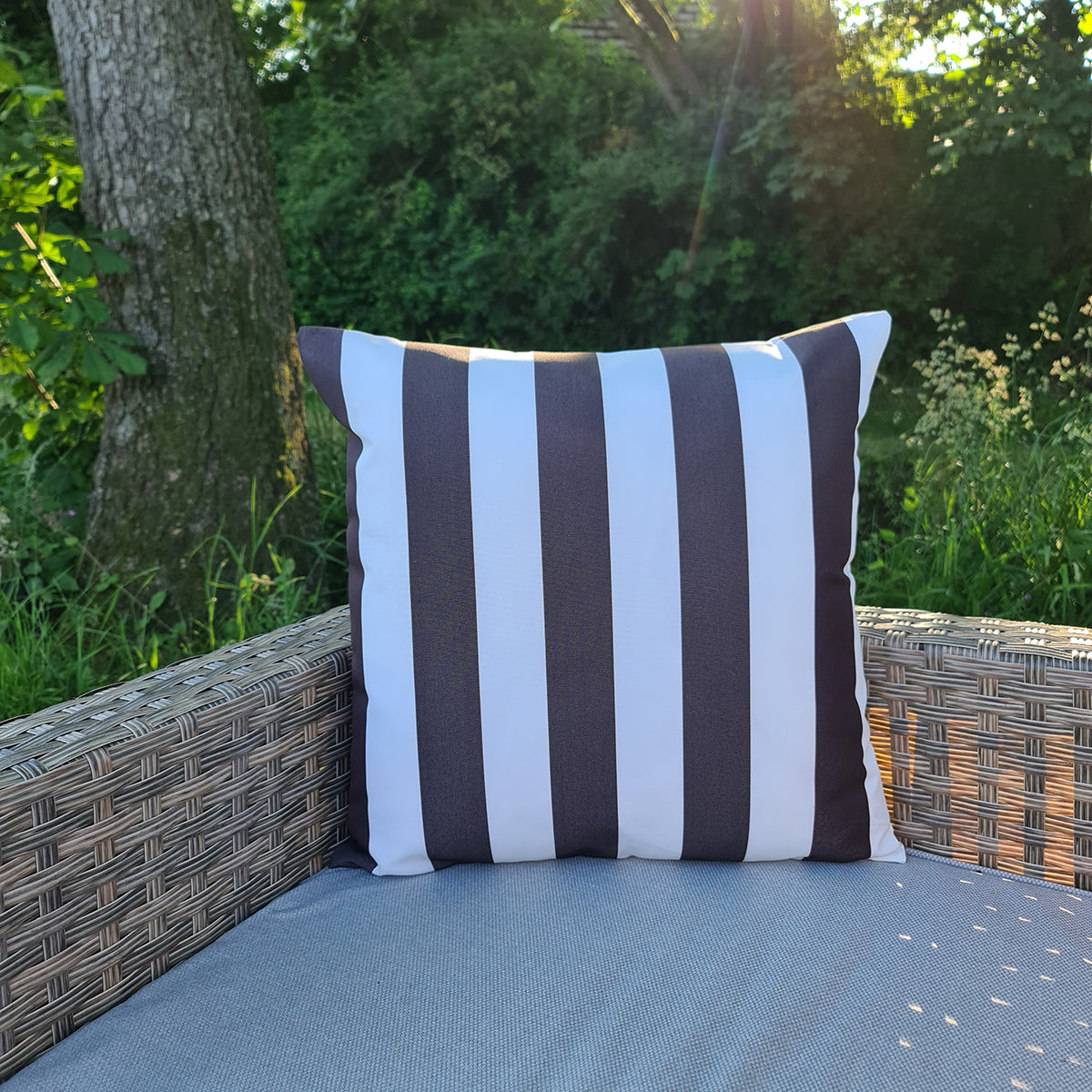 Charcoal & White Stripe Square Water Resistant Cushion