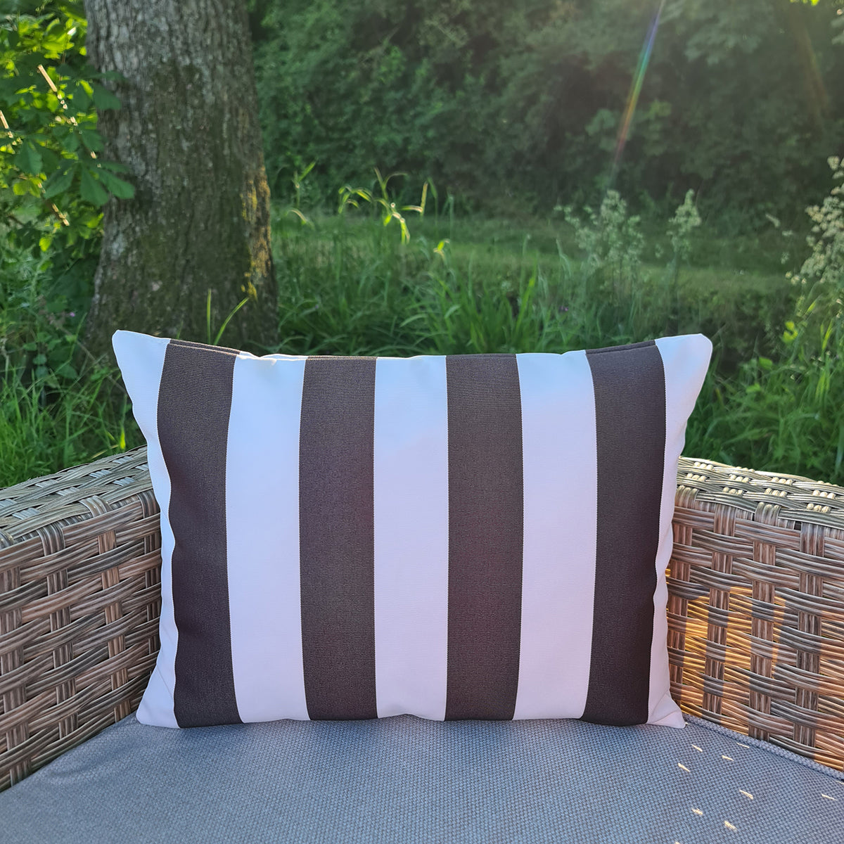 Charcoal & White Stripe Rectangle Water Resistant Cushion