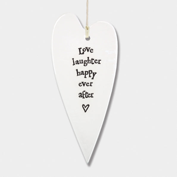 East Of India Love Laughter ... Porcelain Heart Sign