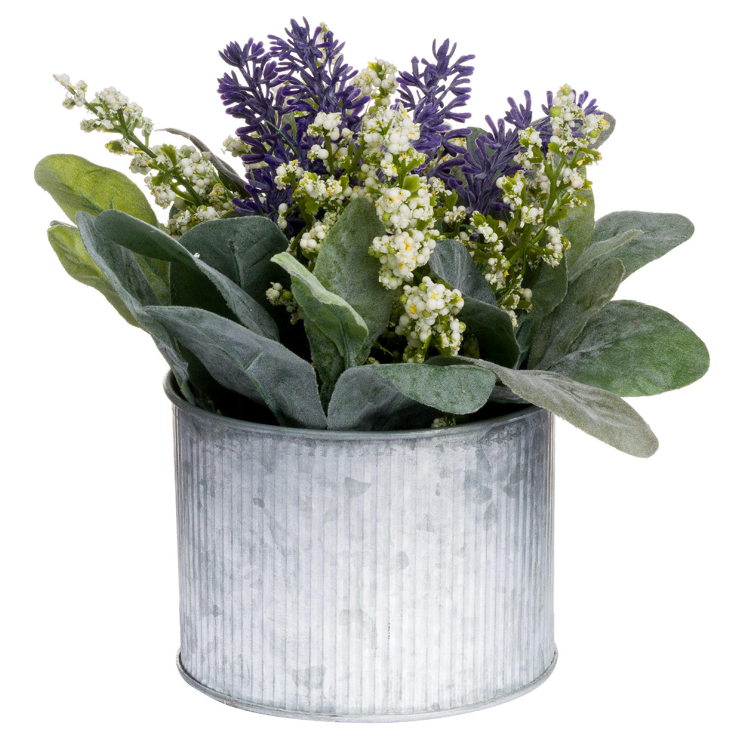 Faux Lavender And Lily In Tin Pot