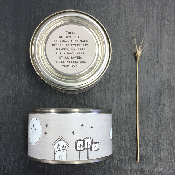 East of India Tin Candle Those We Love Don't Go Away