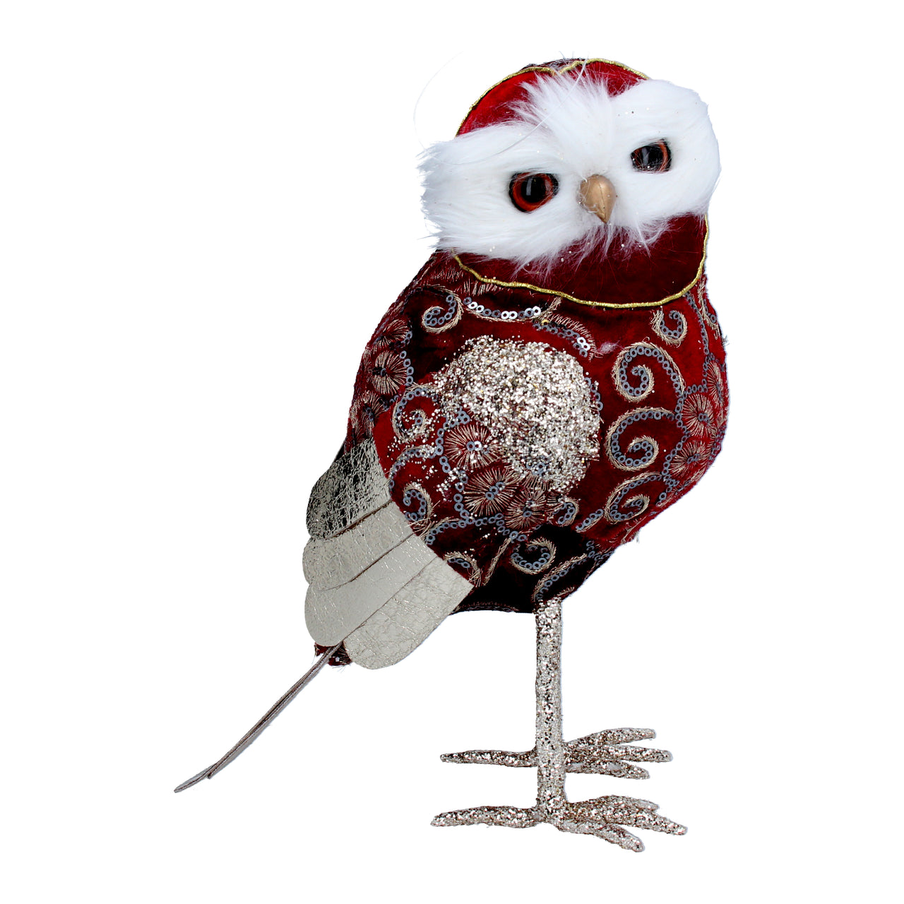 Red & Gold Fabric Ollie Owl Ornament