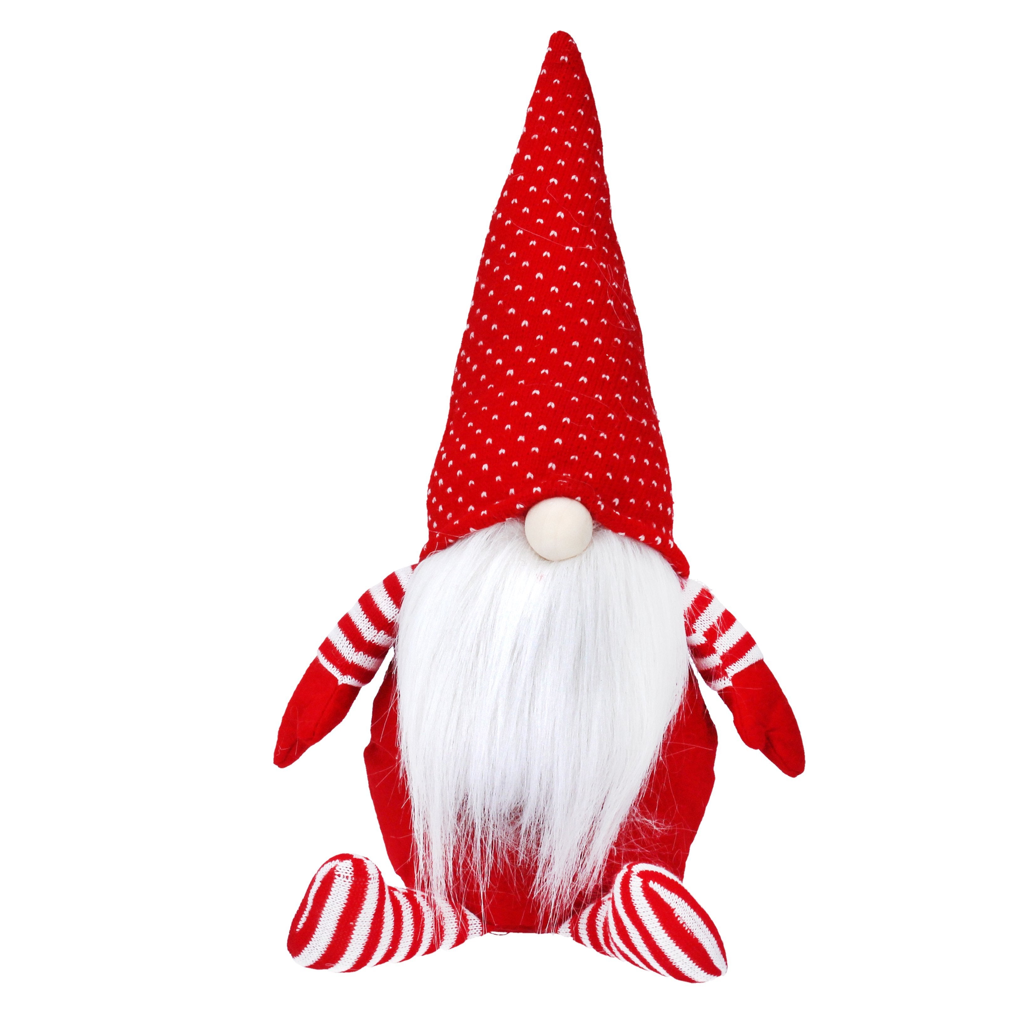 Red & White Nordic Fabric Sitting Santa Ornament - Large