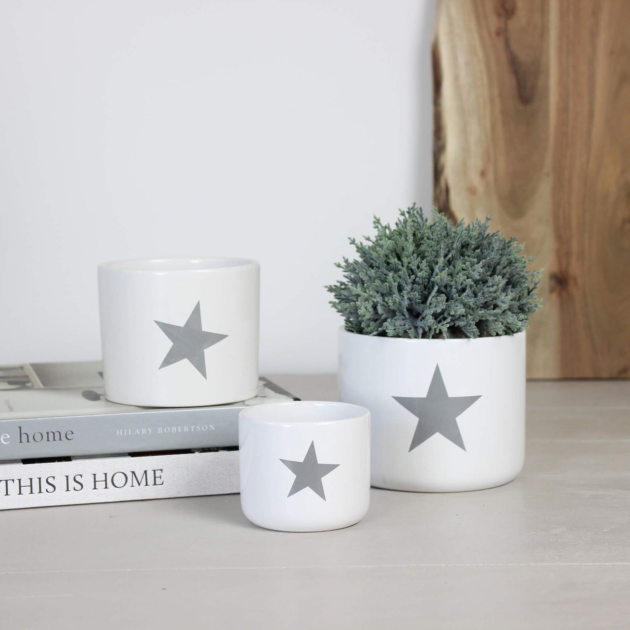 White Ceramic Pot with Grey Star