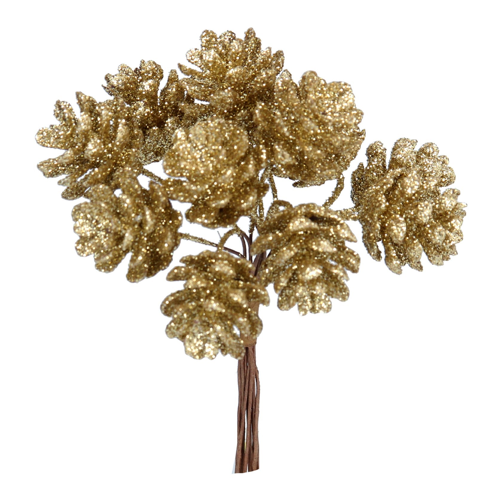 Festive Bright Gold Glitter Pinecone Bunch