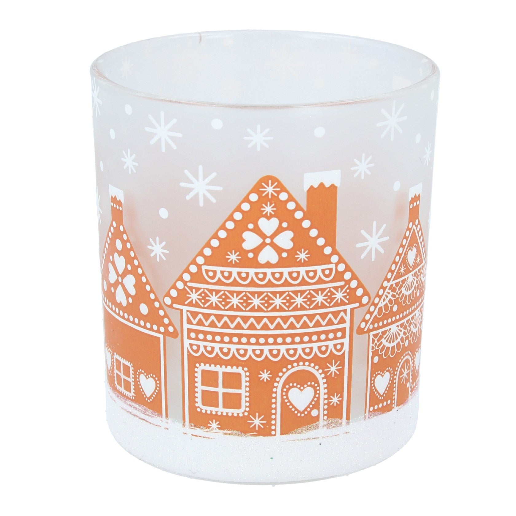 Frosted Gingerbread Glass Candle Holder - Small