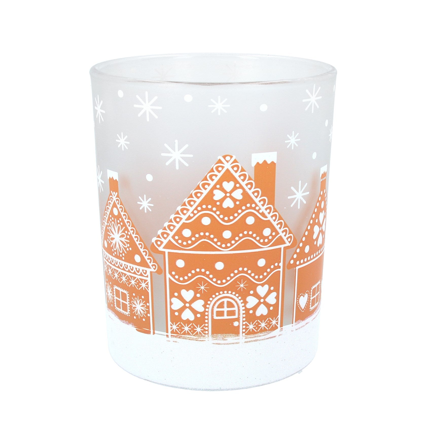 Frosted Gingerbread Glass Candle Holder - Large