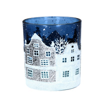 Thumbnail for Christmas Blue & White Glass Street TeaLight Holder - Small