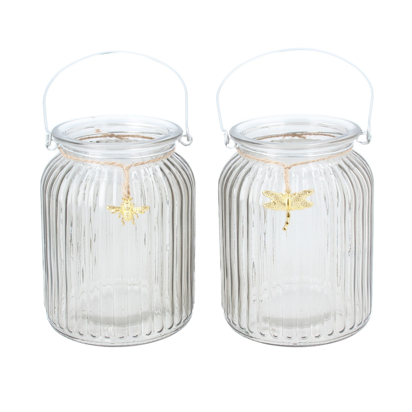 Ribbed Glass Gold Bug Candle Holder