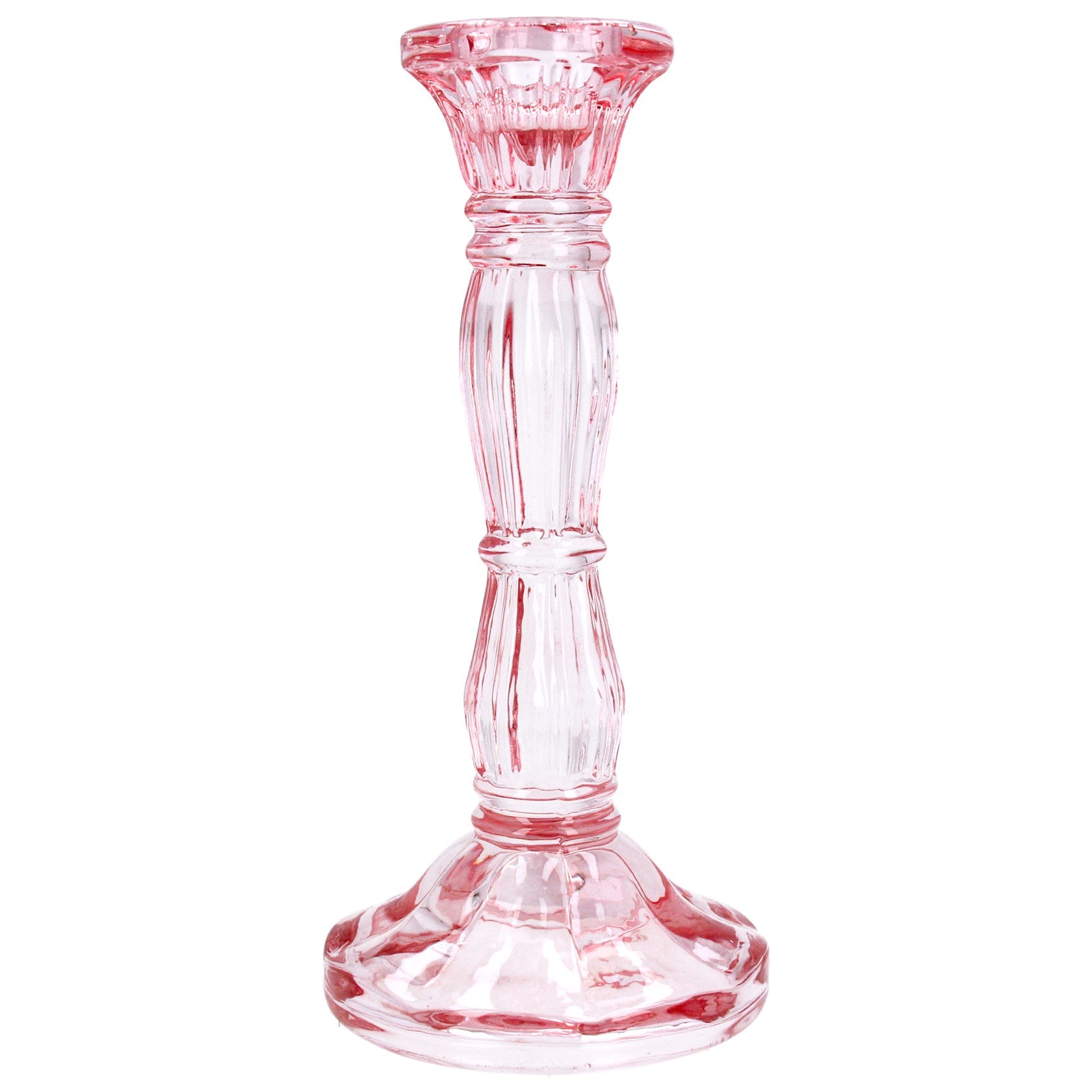 Pastel Pink Glass Candlestick Holder - Large