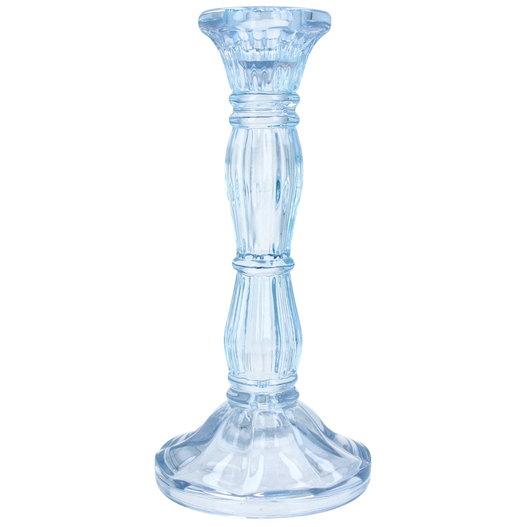 Pastel Blue Glass Candlestick Holder - Large