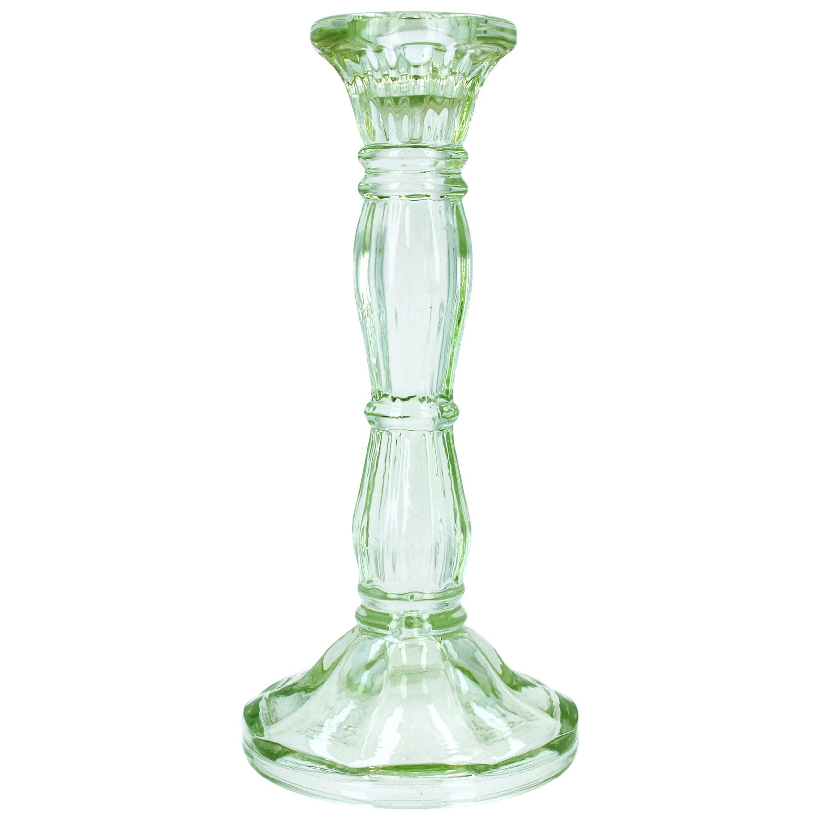 Pastel Green Glass Candlestick Holder - Large