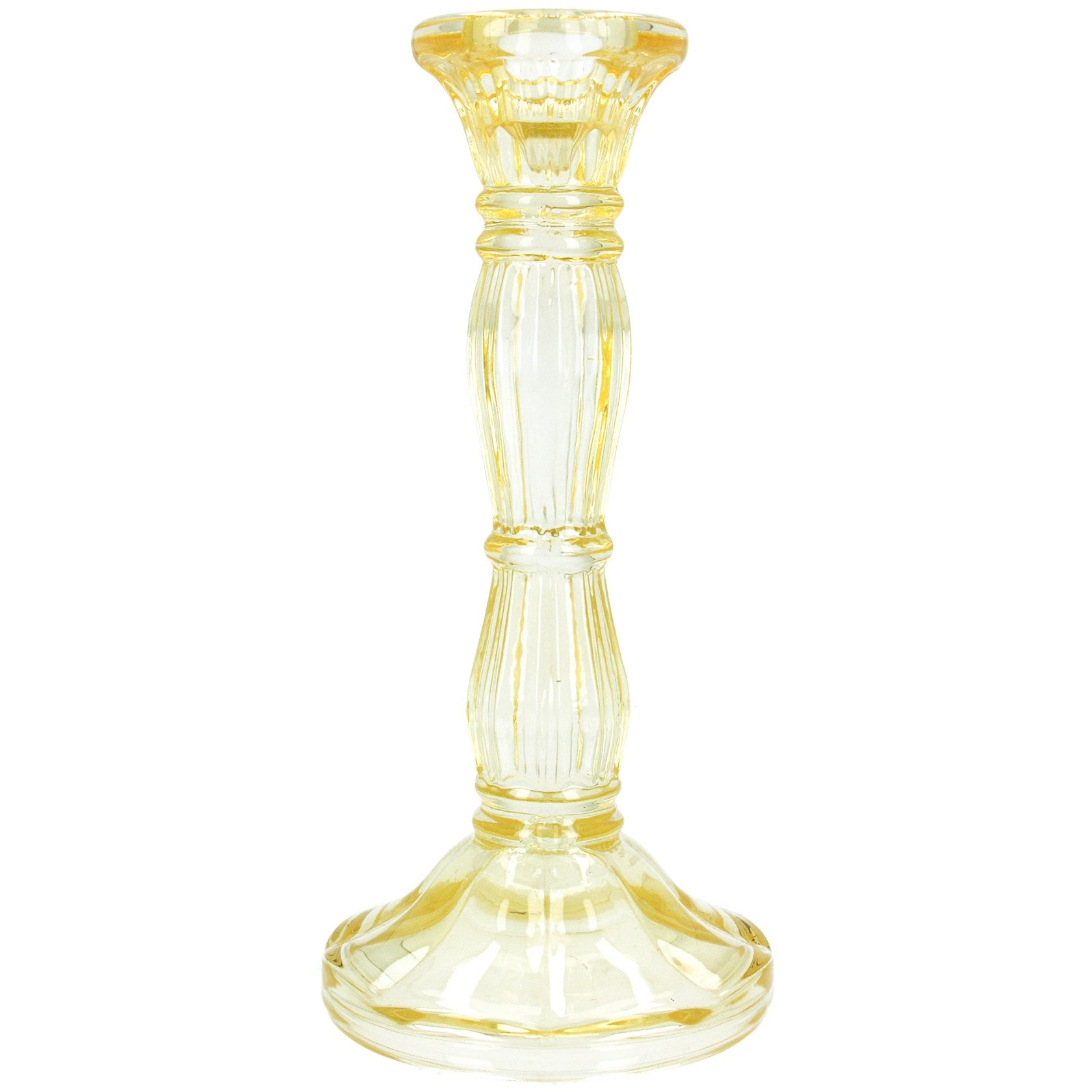 Pastel Yellow Glass Candlestick Holder - Large