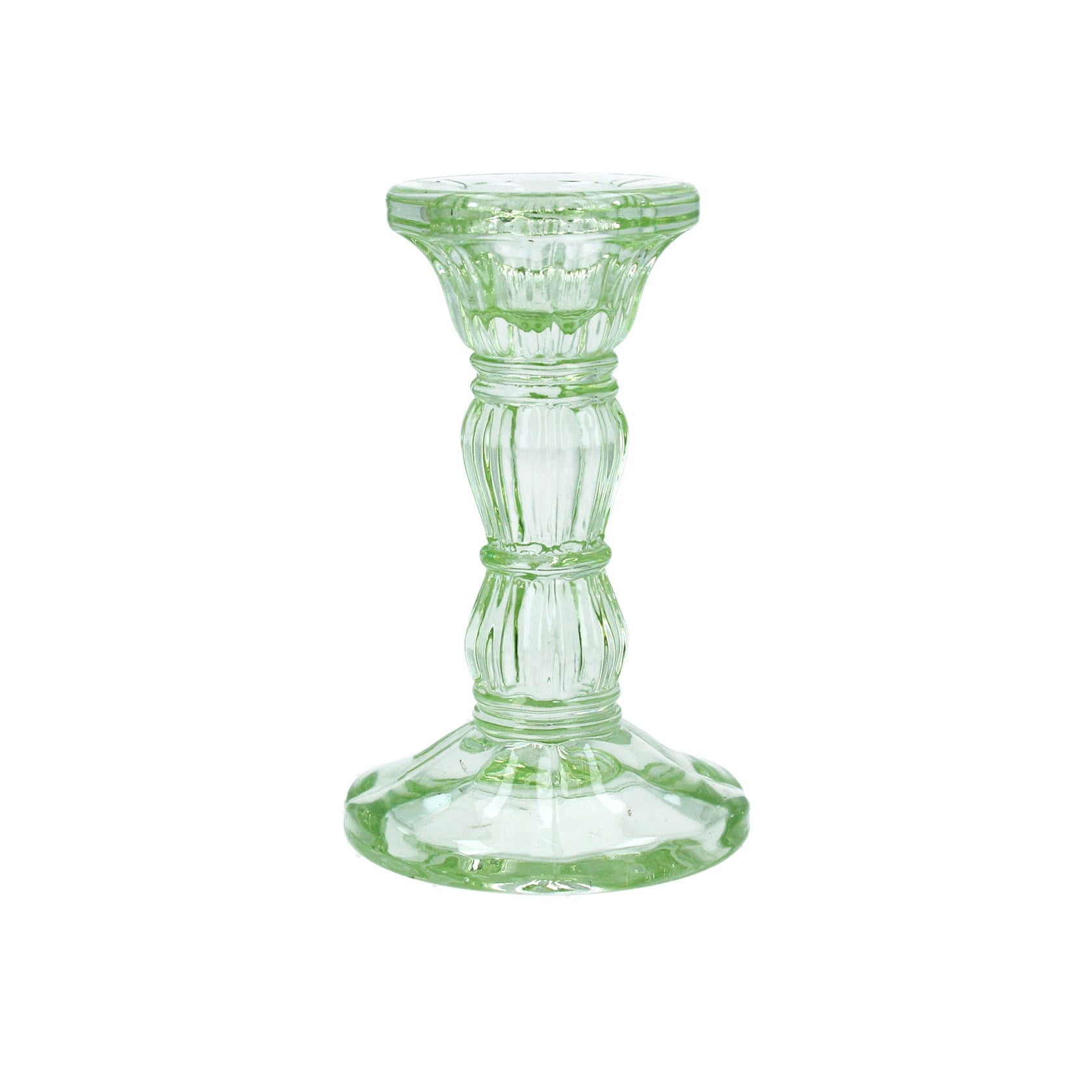 Pastel Green Glass Candlestick Holder - Small