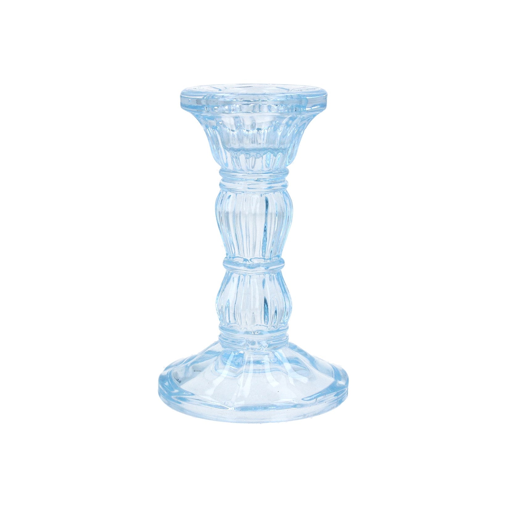 Pastel Blue Glass Candlestick Holder - Small