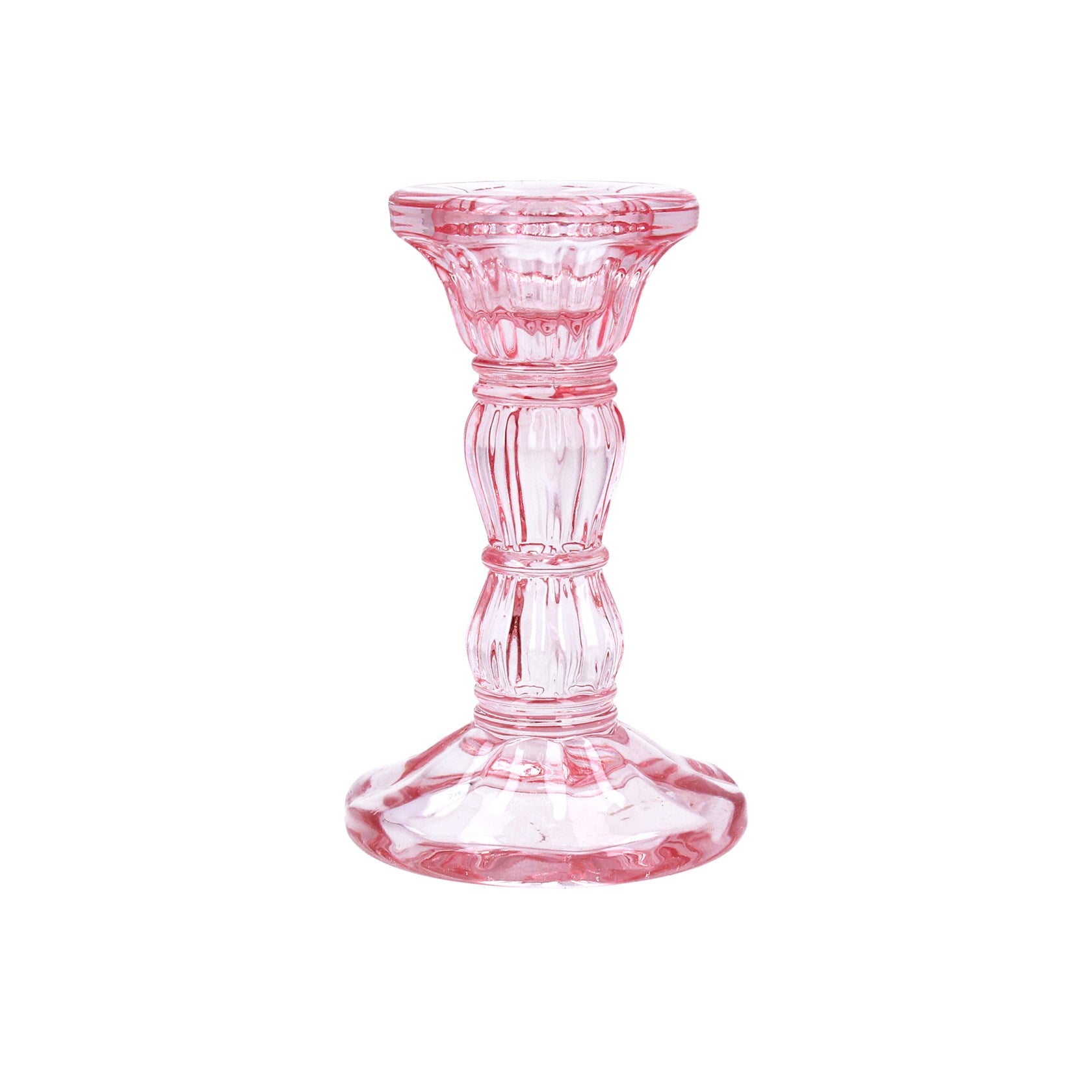 Pastel Pink Glass Candlestick Holder - Small