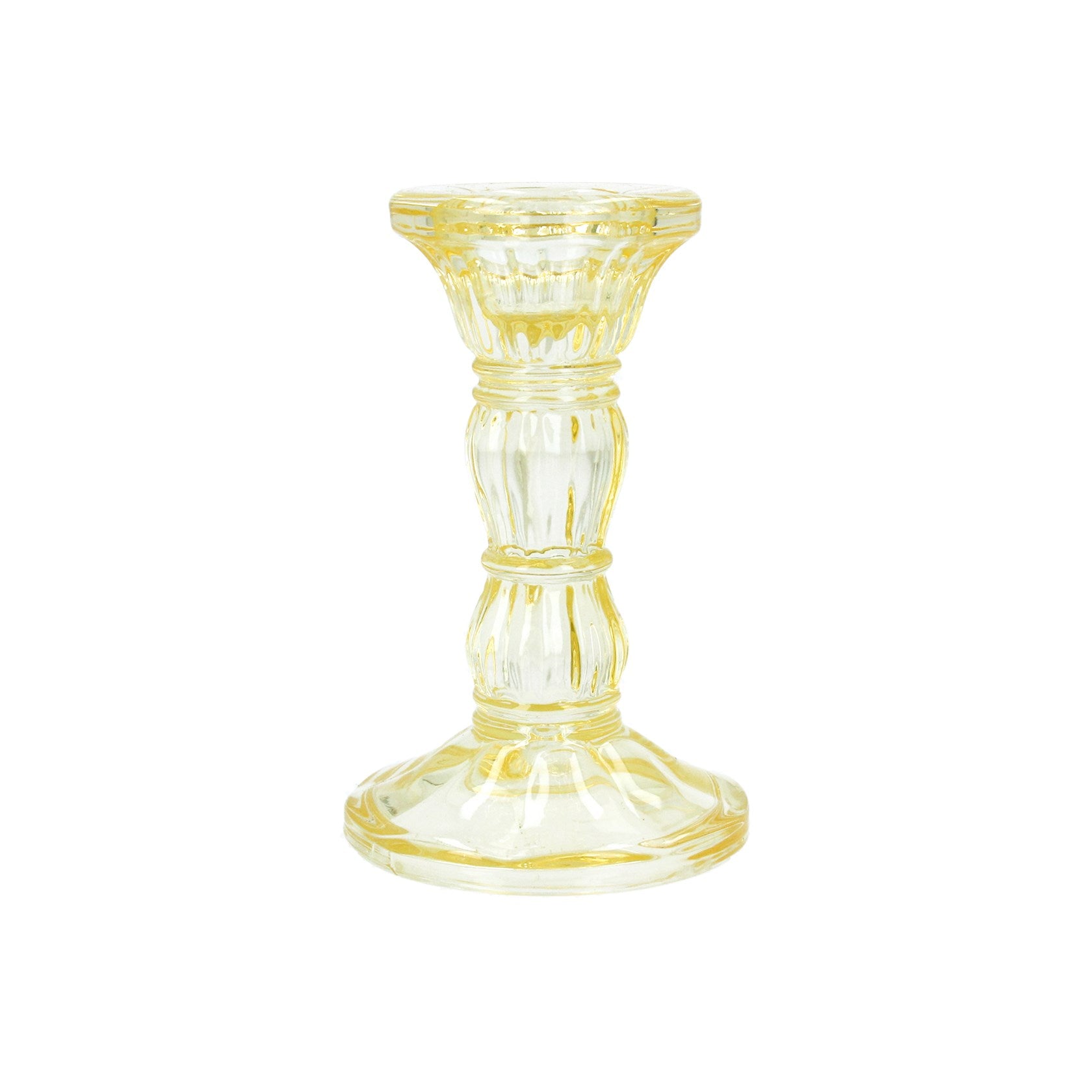 Pastel Yellow Glass Candlestick Holder - Small