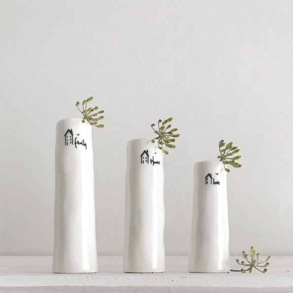 East of India Trio of Bud Vases Home, Family, Love
