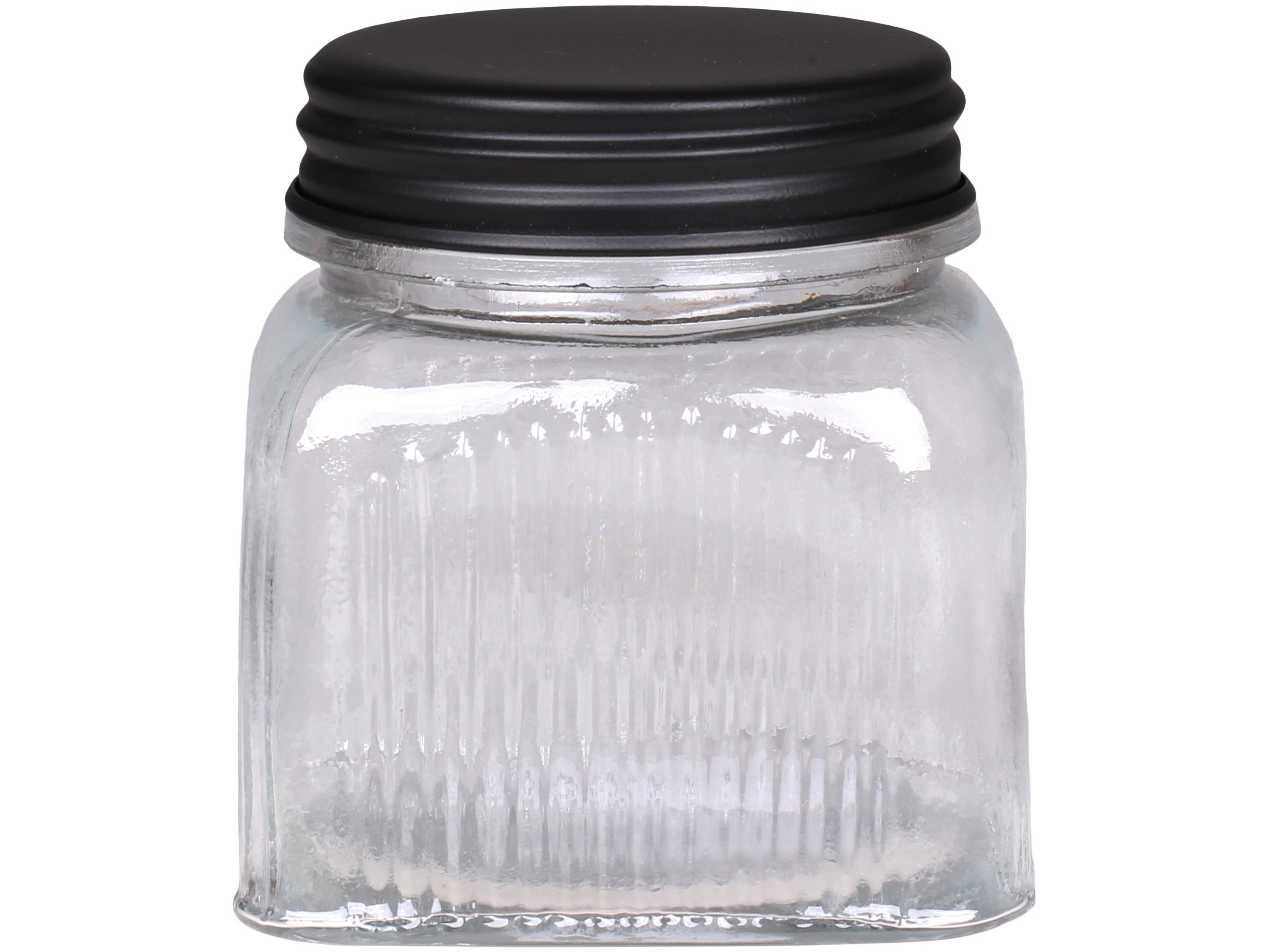 Storage Jar With Grooves & Black Lid