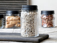 Thumbnail for Storage Jar With Grooves & Black Lid