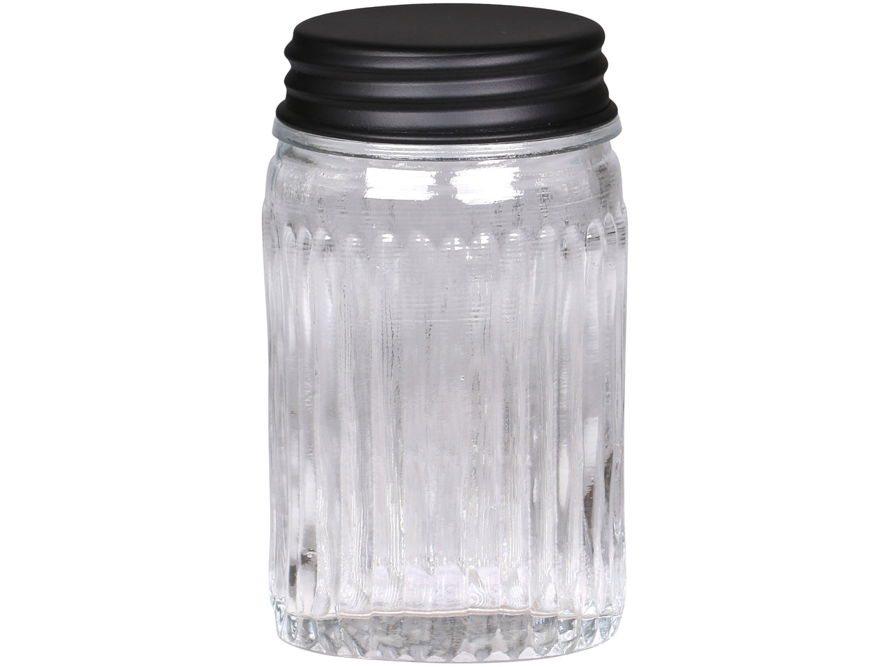 Storage Jar With Grooves & Black Lid