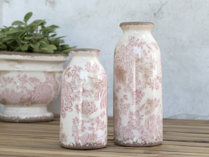 Bottle Vase With Pink French Pattern