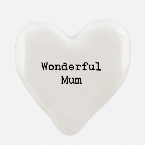 East Of India Wonderful Mum White Heart Token