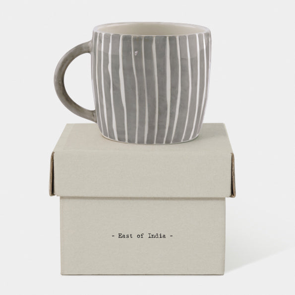 East of India Boxed Rustic Mug with Painted Wash Stripe
