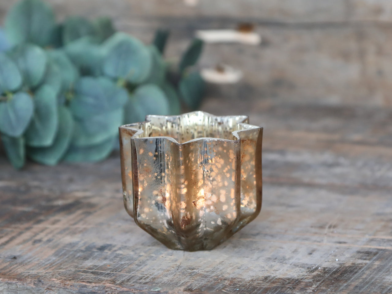 Antique Champagne Star Tea Light Holder