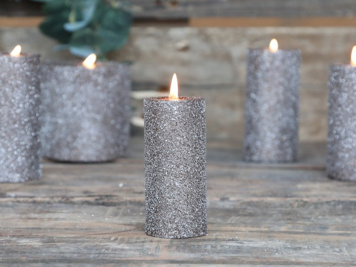 Mocca Rustic Glitter Pillar Candle
