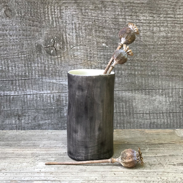 Small Hand Painted Vase with Black Wash