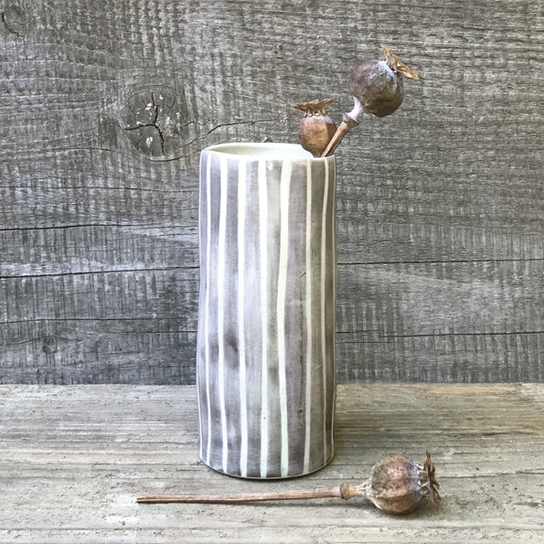 Medium Hand Painted Vase with Painted Stripe