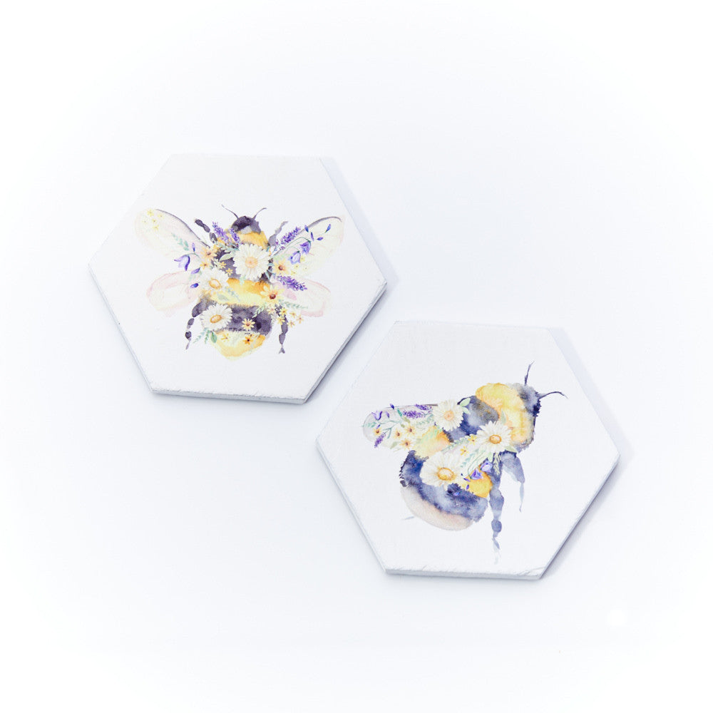 Bee Daisy Slate Twin Coaster Set