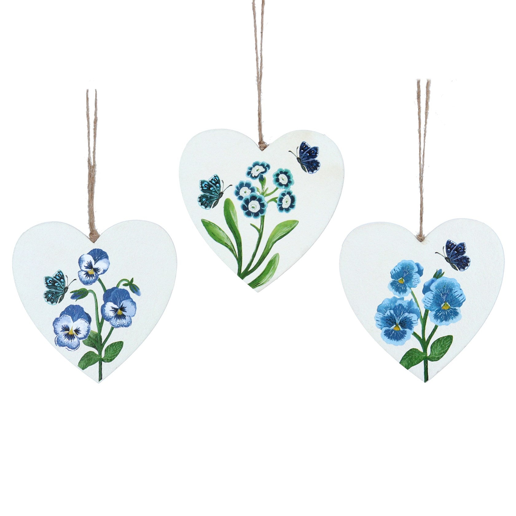 Blue Viola Heart Wooden Hanging Decoration