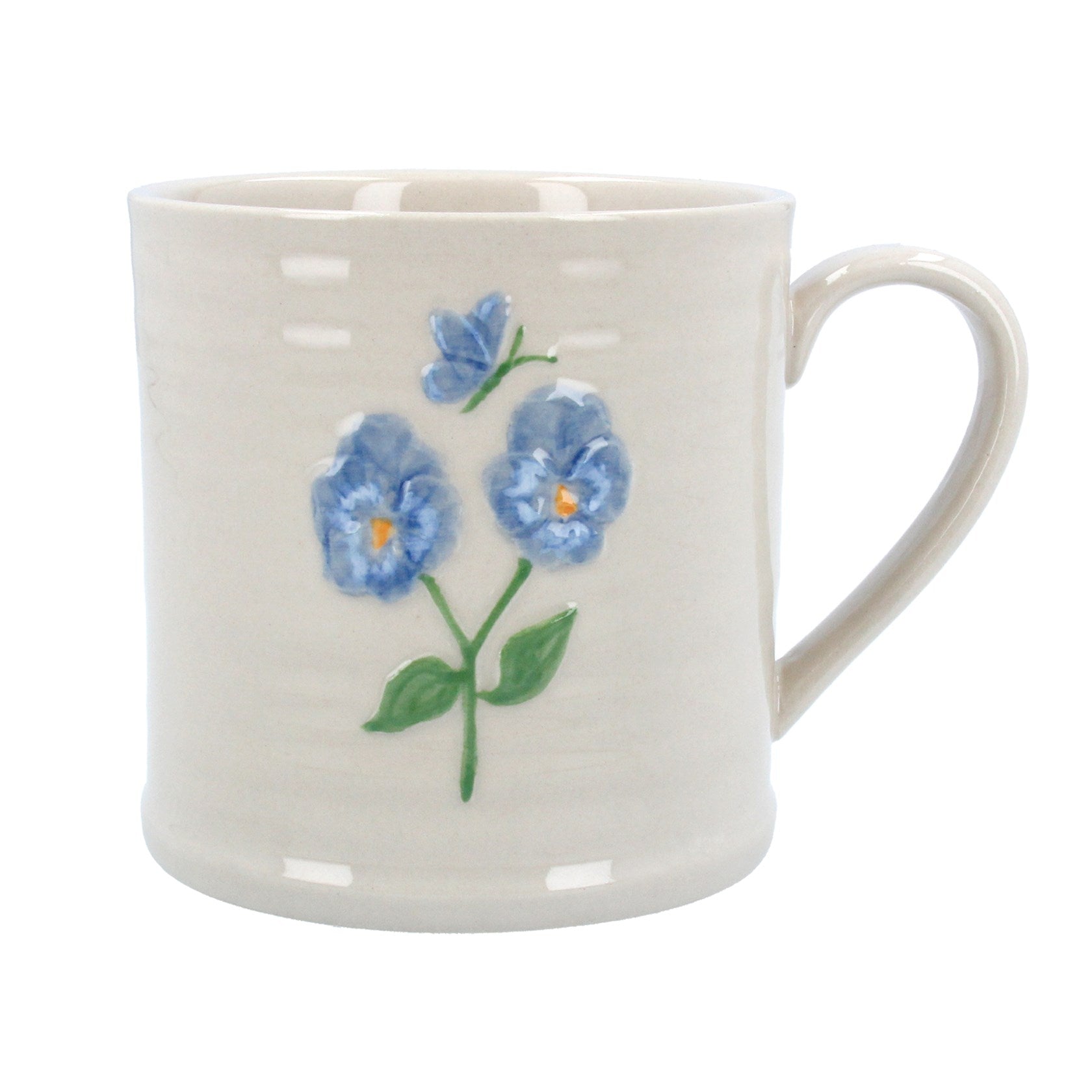 Blue Viola & Butterfly Stoneware Mug