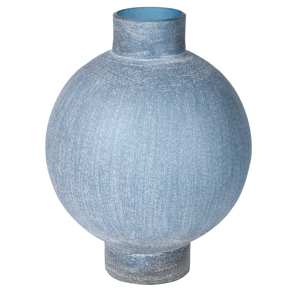 Blue Sandblasted Glass Vase