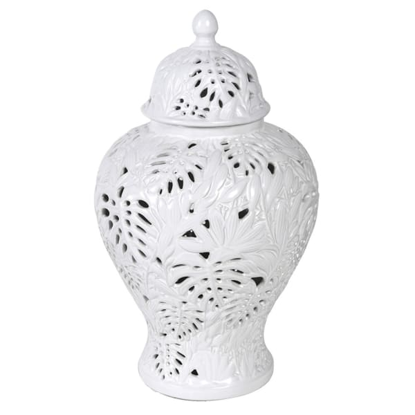 Large White Floral Jar
