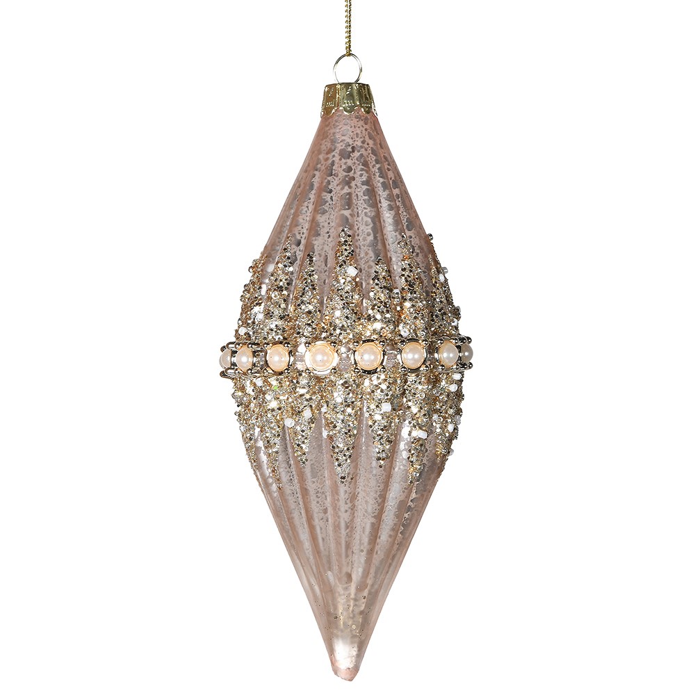 Pink Bead Encrusted Teardrop Christmas Bauble