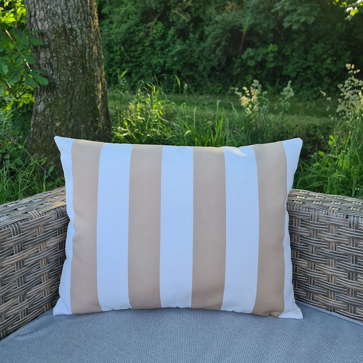 Sand & White Stripe Rectangle Water Resistant Cushion